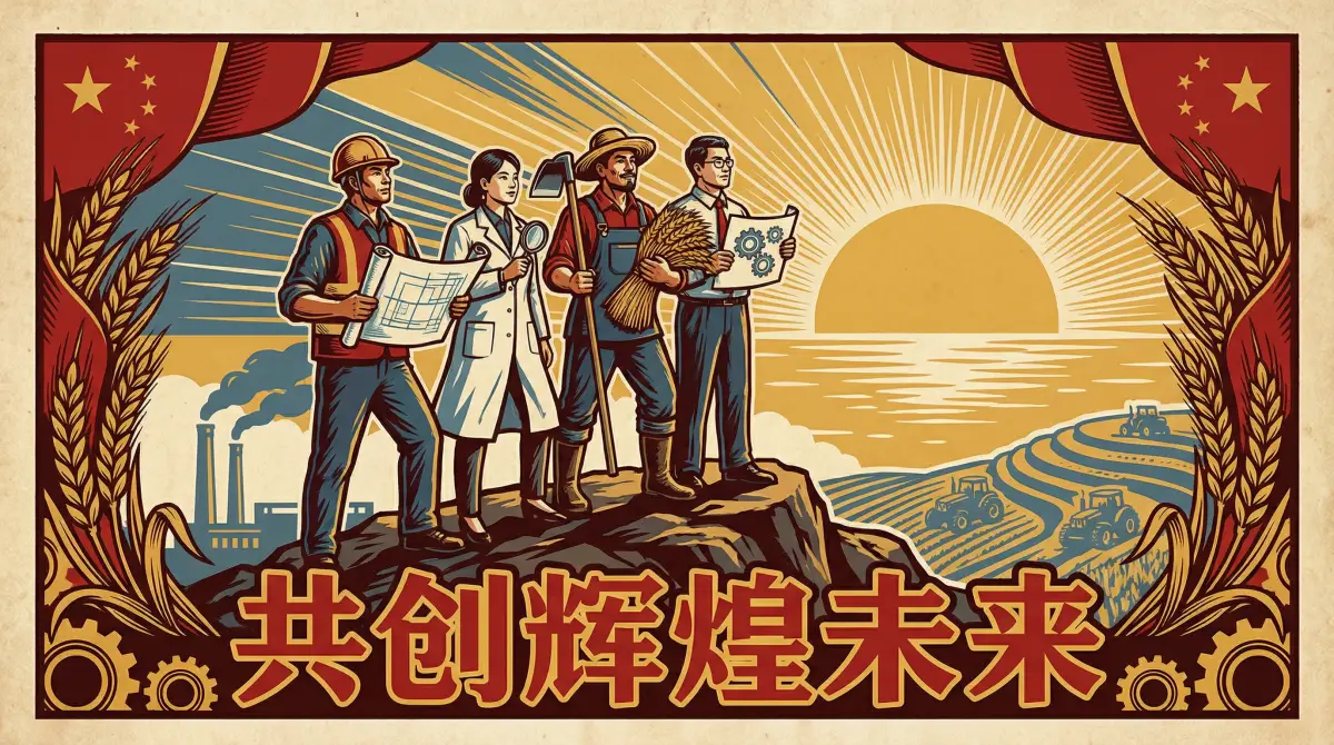 劳动者群像宣传画 - 吃瓜51 共创辉煌